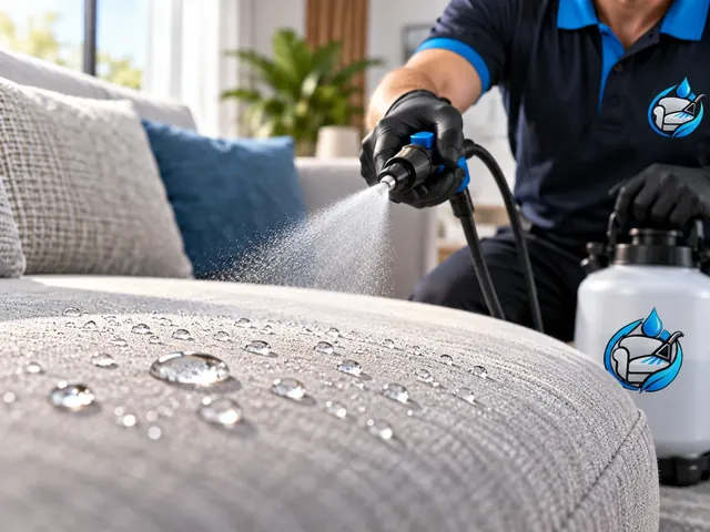 Impermeabilização de sofá: gotas de água sobre o tecido protegido